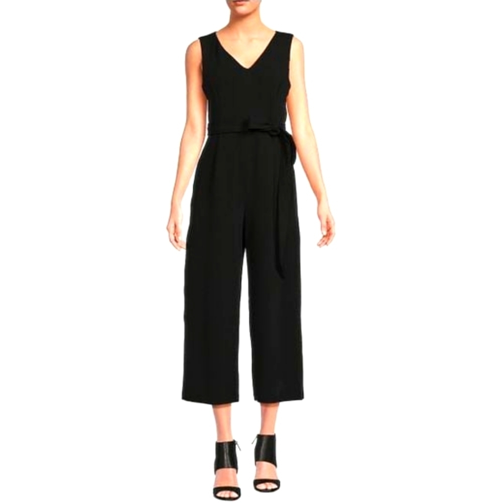 NWT..Calvin Klein Black Sleeveless Tie Front Jumpsuit..SIZE:10